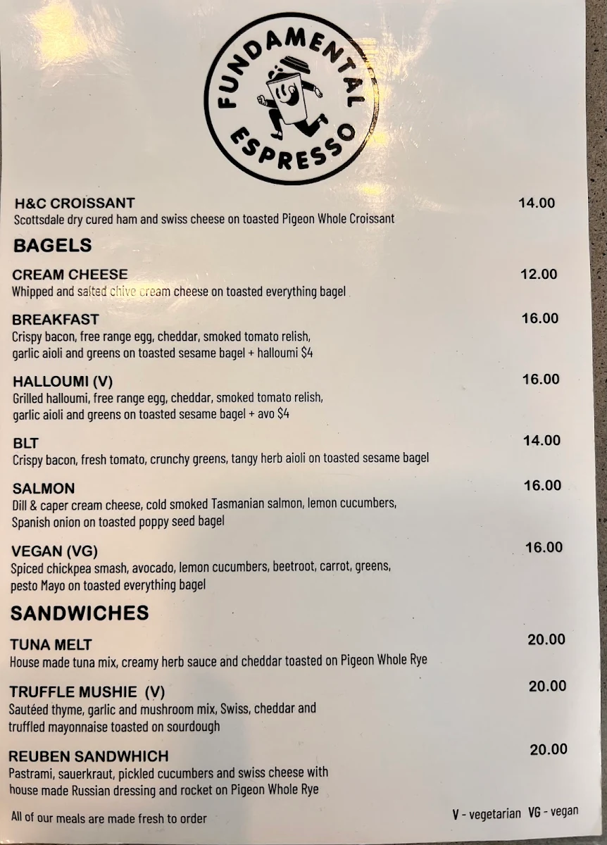 Menu, Fundamental Espresso