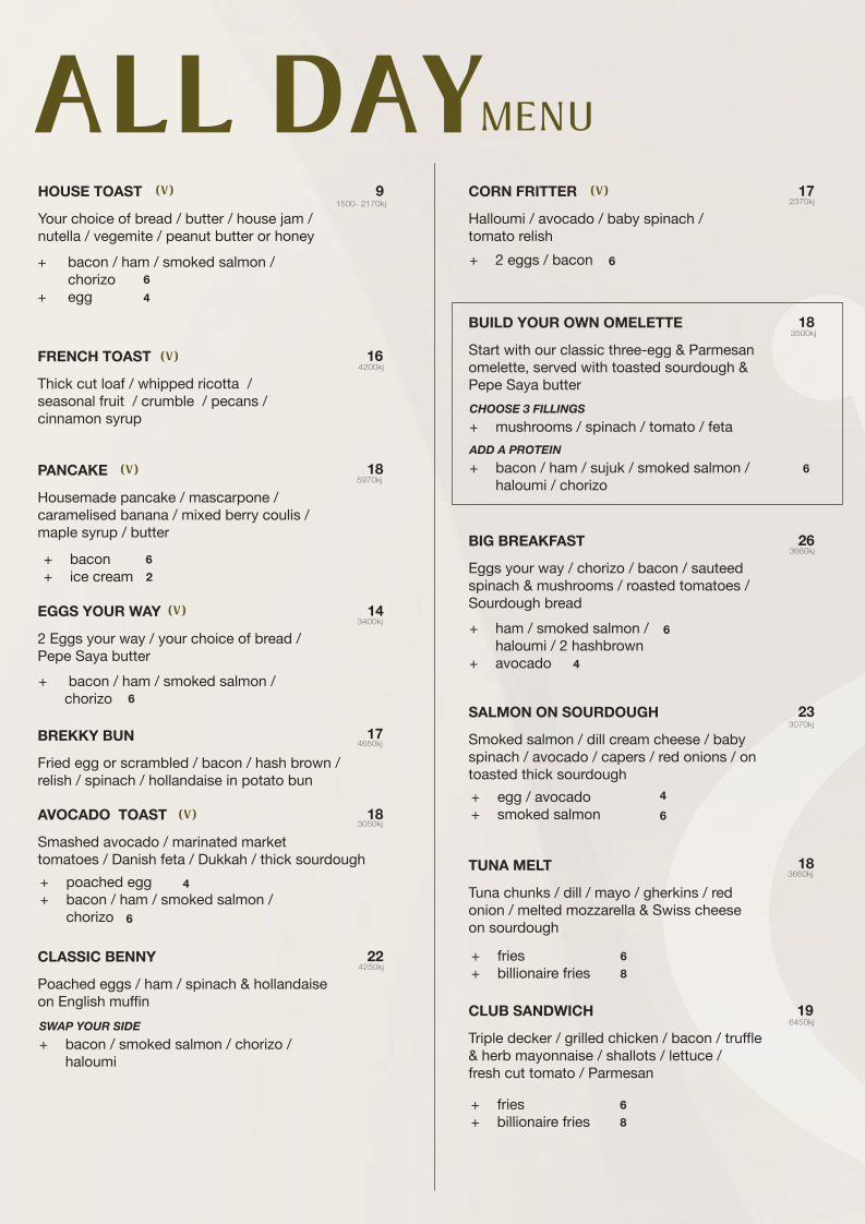 Menu, The Coffee Emporium