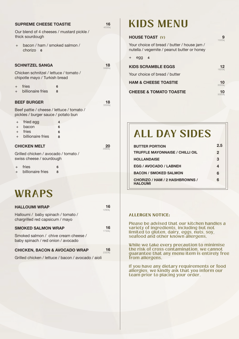 Menu, The Coffee Emporium