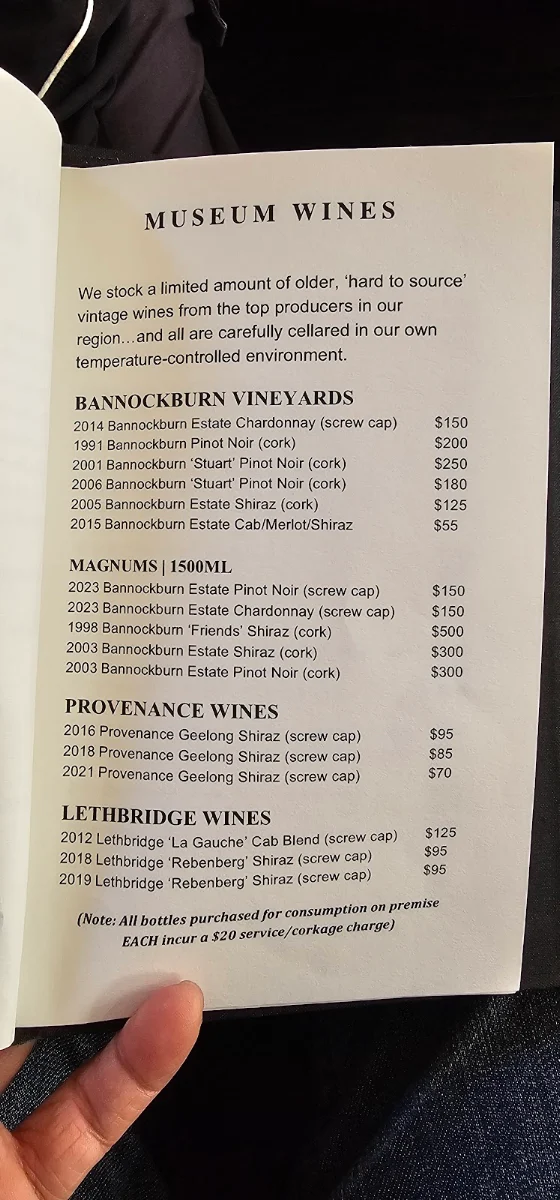 Menu, Geelong Cellar Door