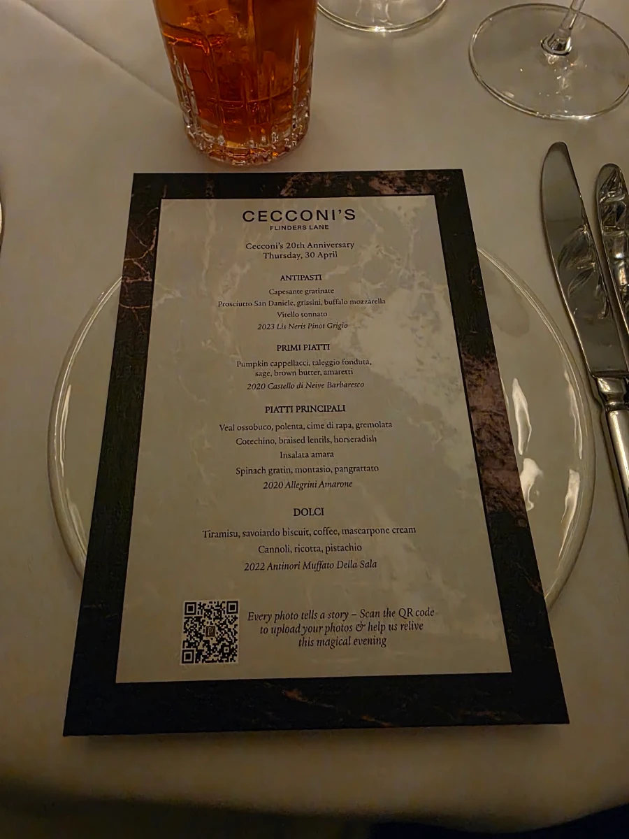 Menu, Cecconi's Flinders Lane