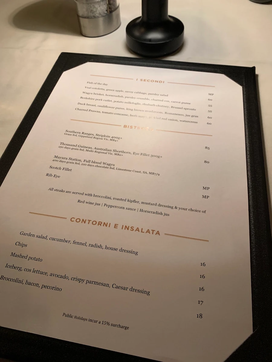 Menu, Cecconi's Flinders Lane
