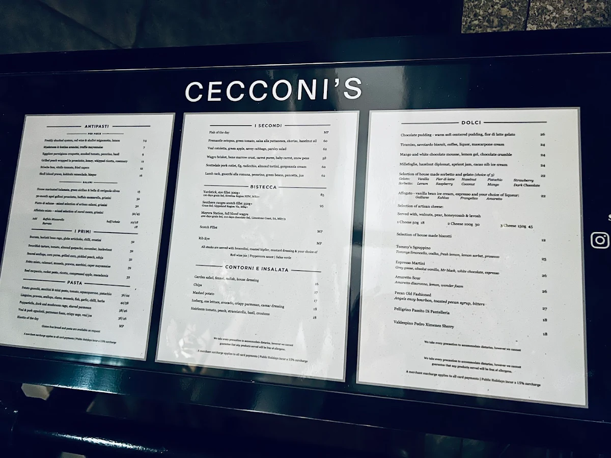Menu, Cecconi's Flinders Lane