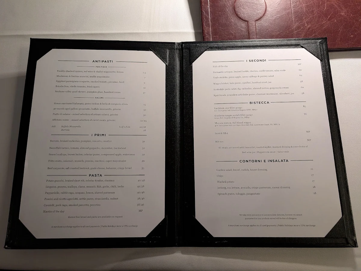 Menu, Cecconi's Flinders Lane