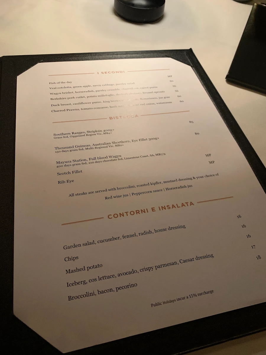 Menu, Cecconi's Flinders Lane