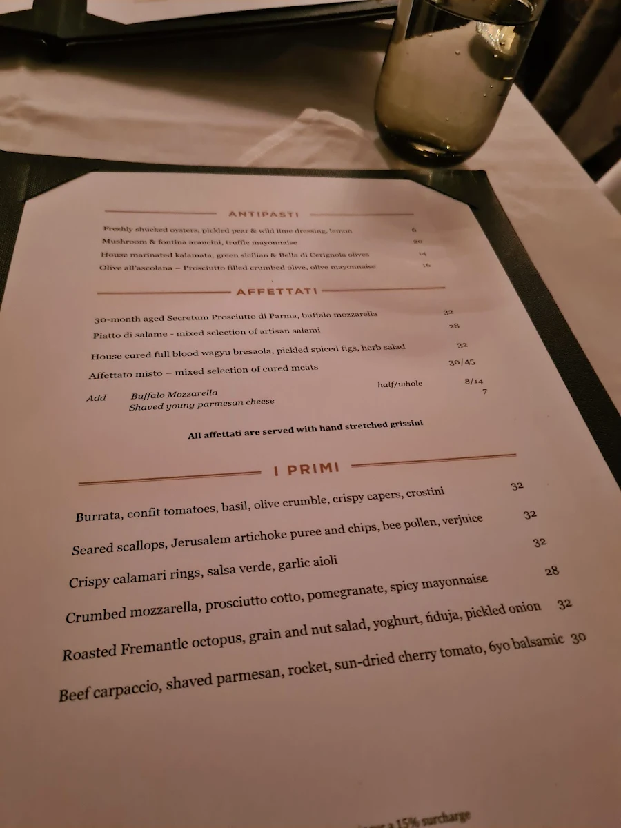 Menu, Cecconi's Flinders Lane