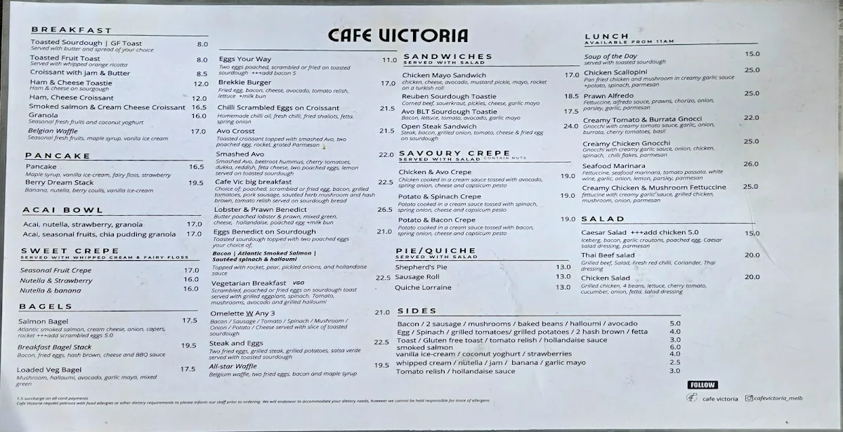 Menu, Cafe Victoria