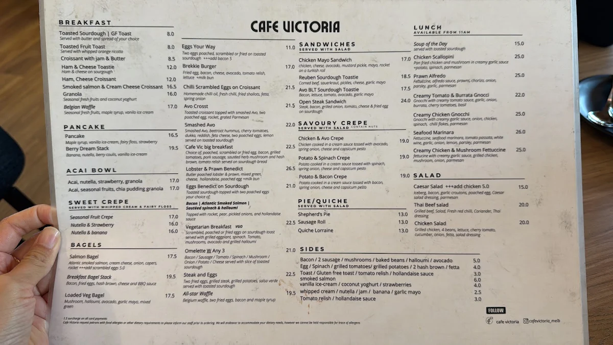 Menu, Cafe Victoria