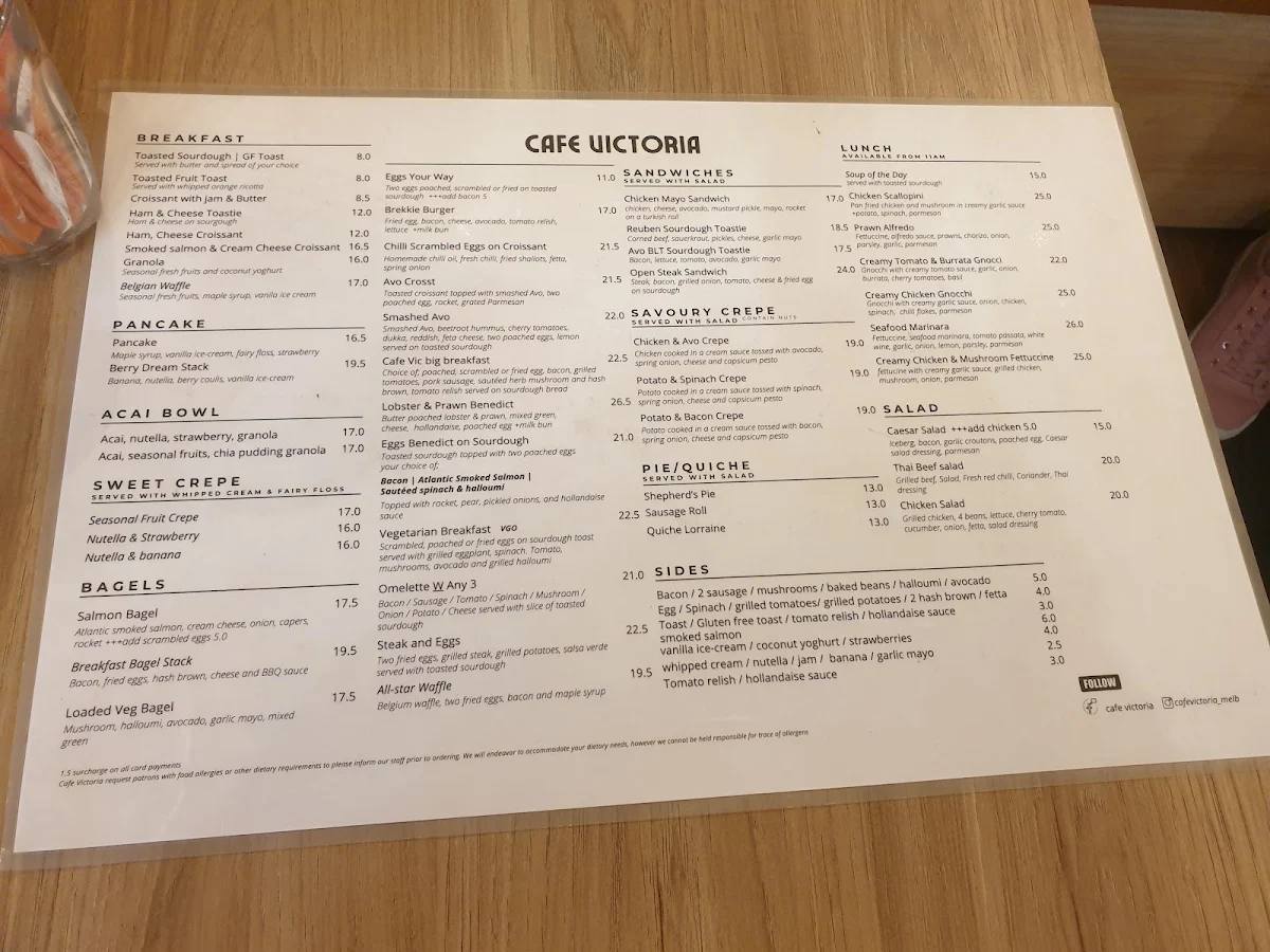 Menu, Cafe Victoria