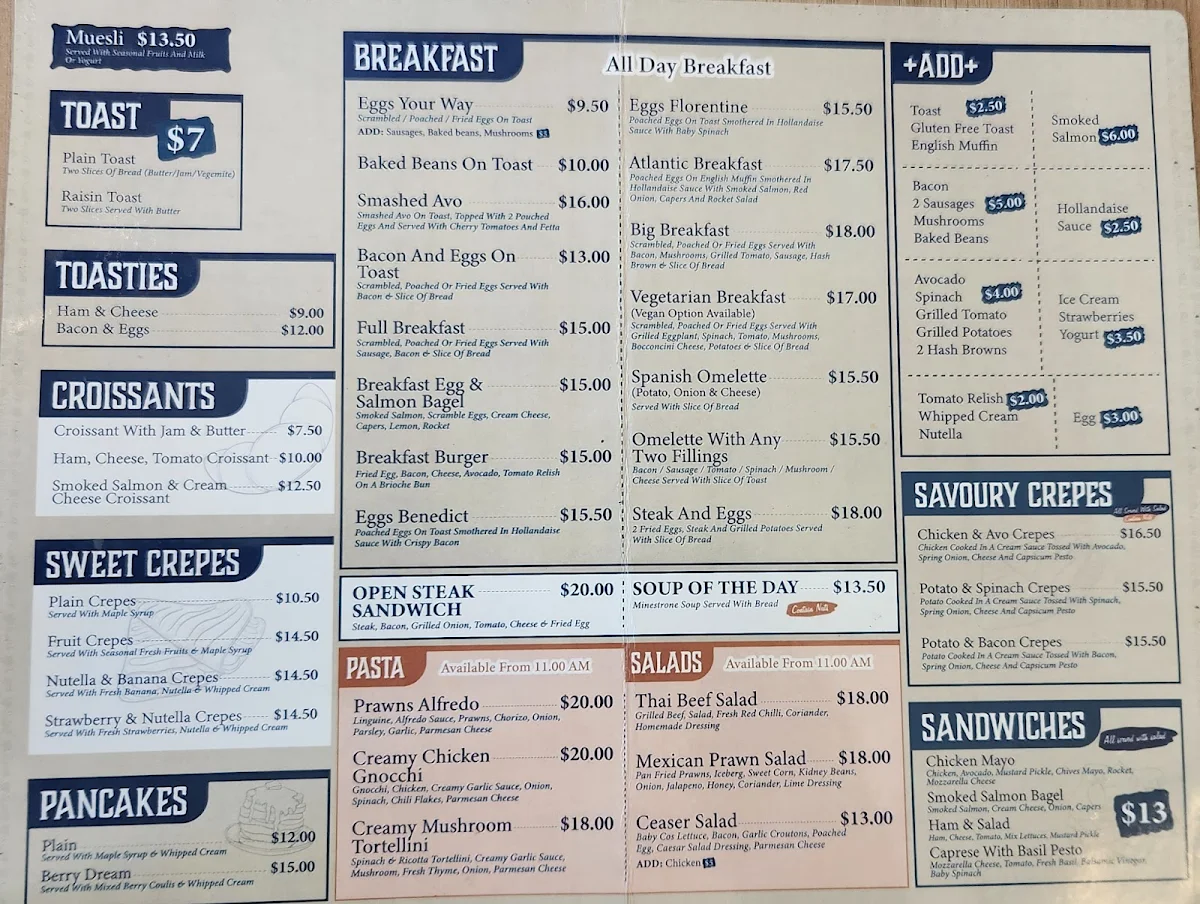 Menu, Cafe Victoria