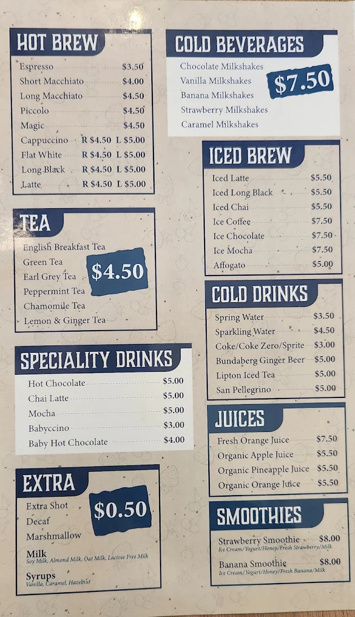 Menu, Cafe Victoria