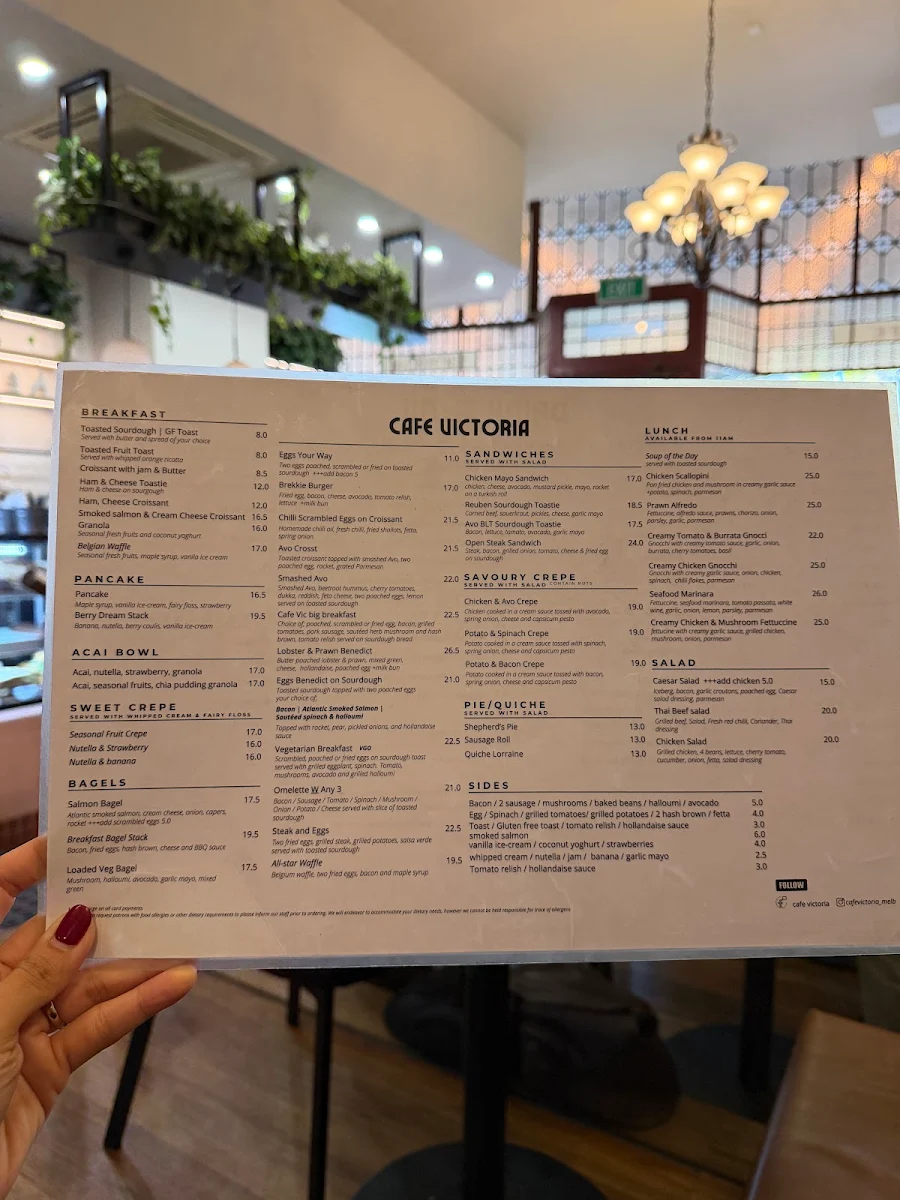 Menu, Cafe Victoria