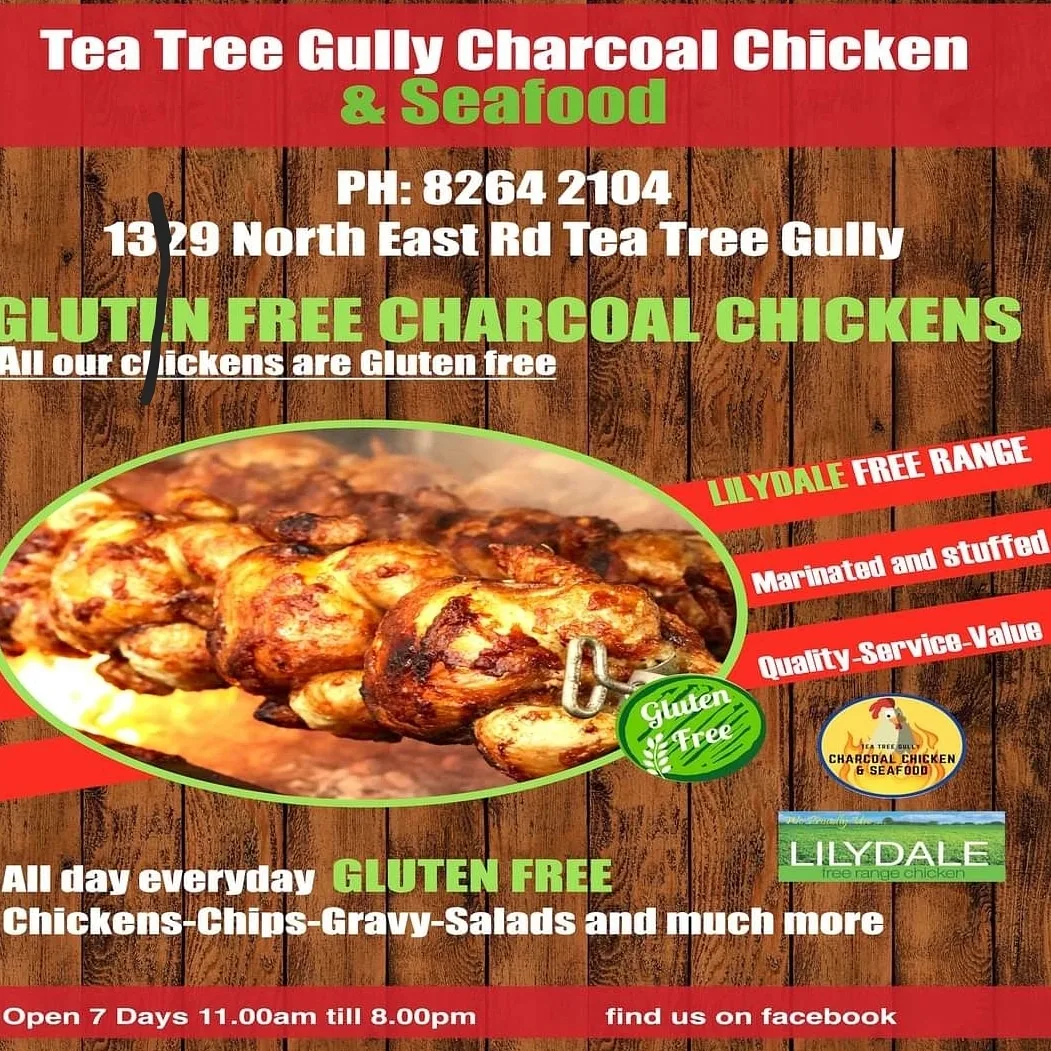 Menu, Tea Tree Gully Charcoal Chicken and Seafood