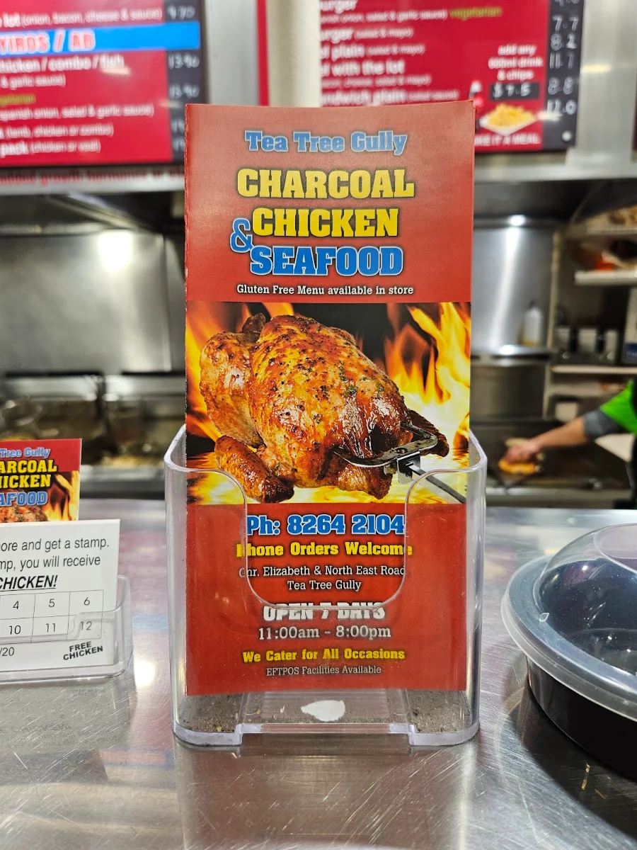 Menu, Tea Tree Gully Charcoal Chicken and Seafood