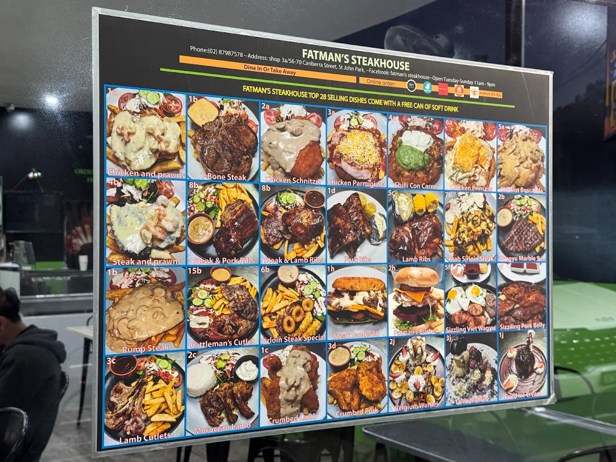 Menu, Fatman’s Steakhouse - St Johns Park