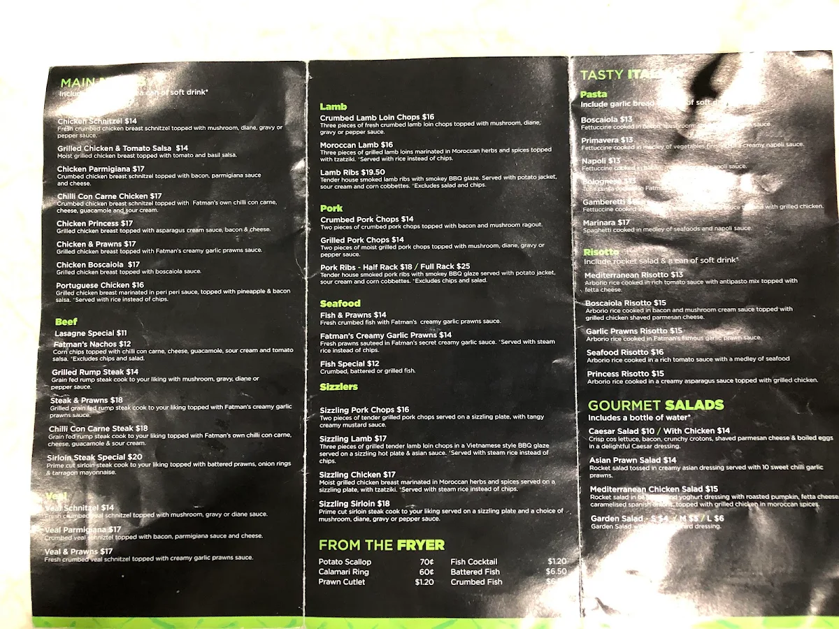 Menu, Fatman’s Steakhouse - St Johns Park