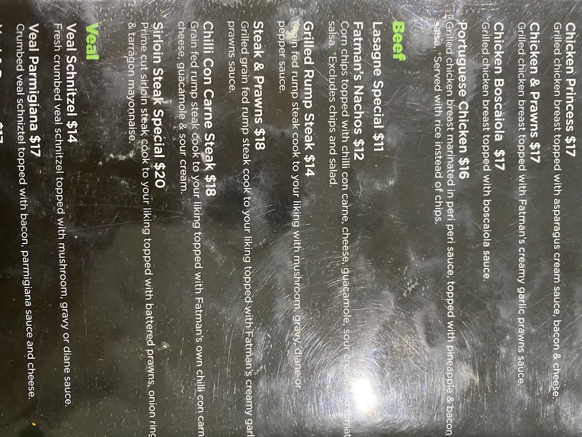 Menu, Fatman’s Steakhouse - St Johns Park