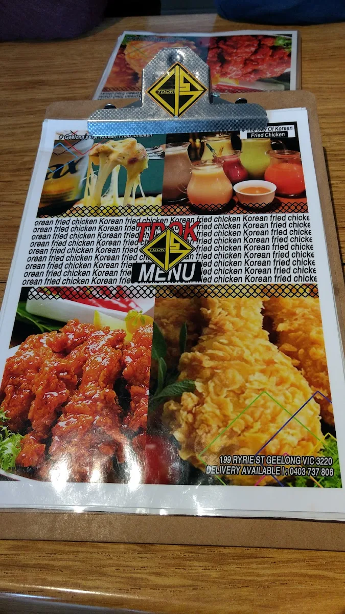 Menu, TDOK chicken (Korean fried chicken)