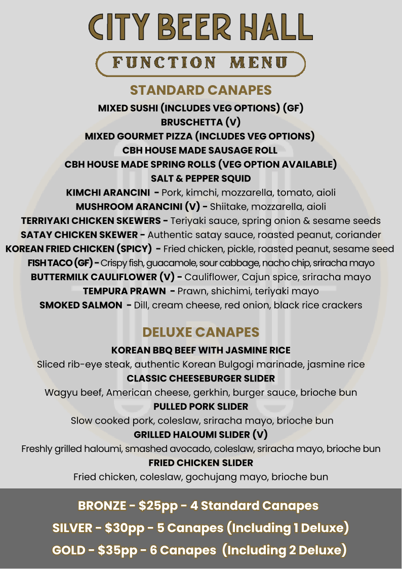 Menu, City Beer Hall Perth
