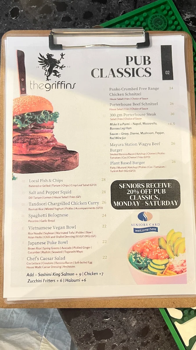 Menu, The Griffins Hotel