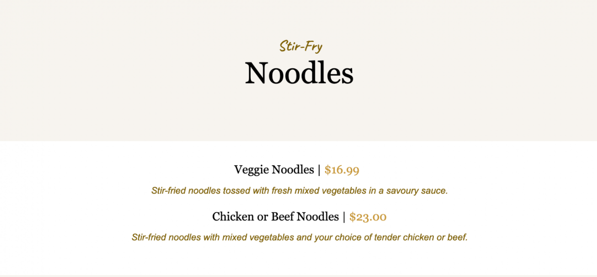 Menu, VS Lounge