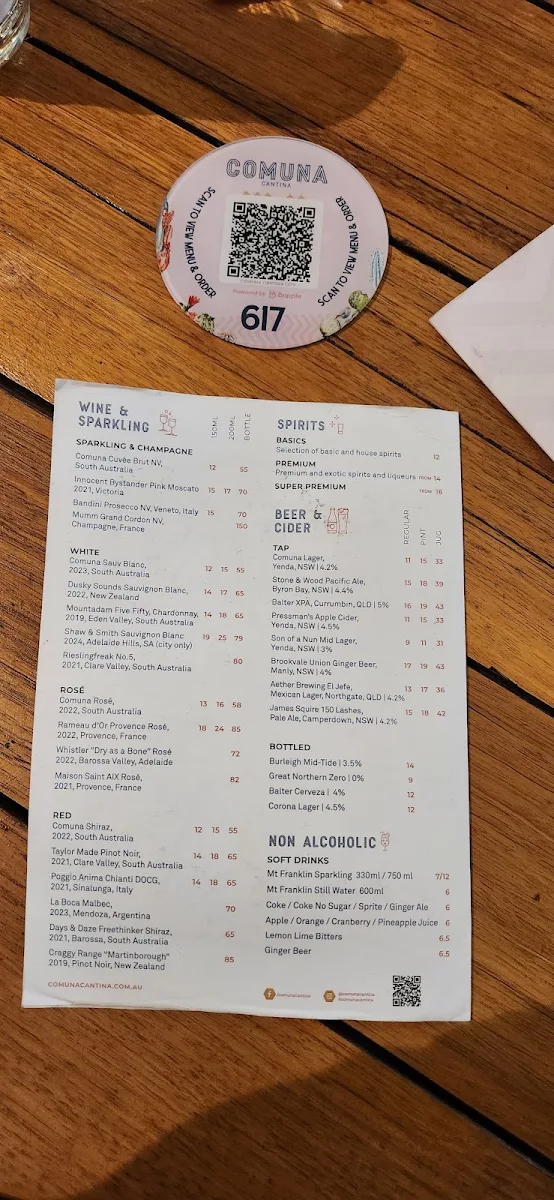 Menu, Comuna Cantina