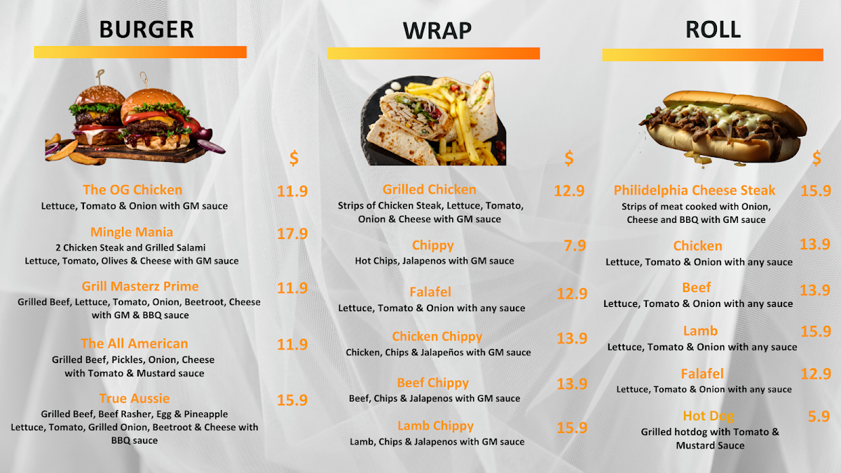 Menu, Grill Masterz Newtown