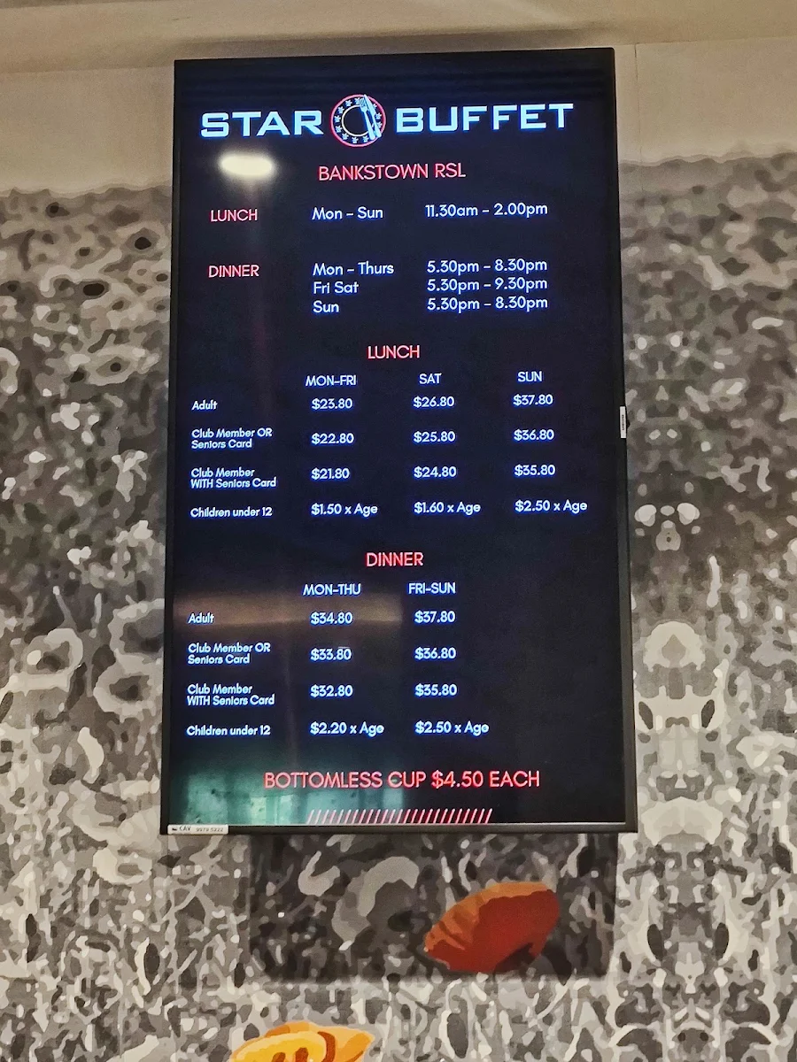 Menu, Bankstown Star Buffet
