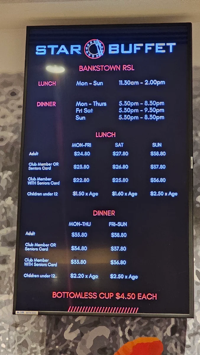 Menu, Bankstown Star Buffet