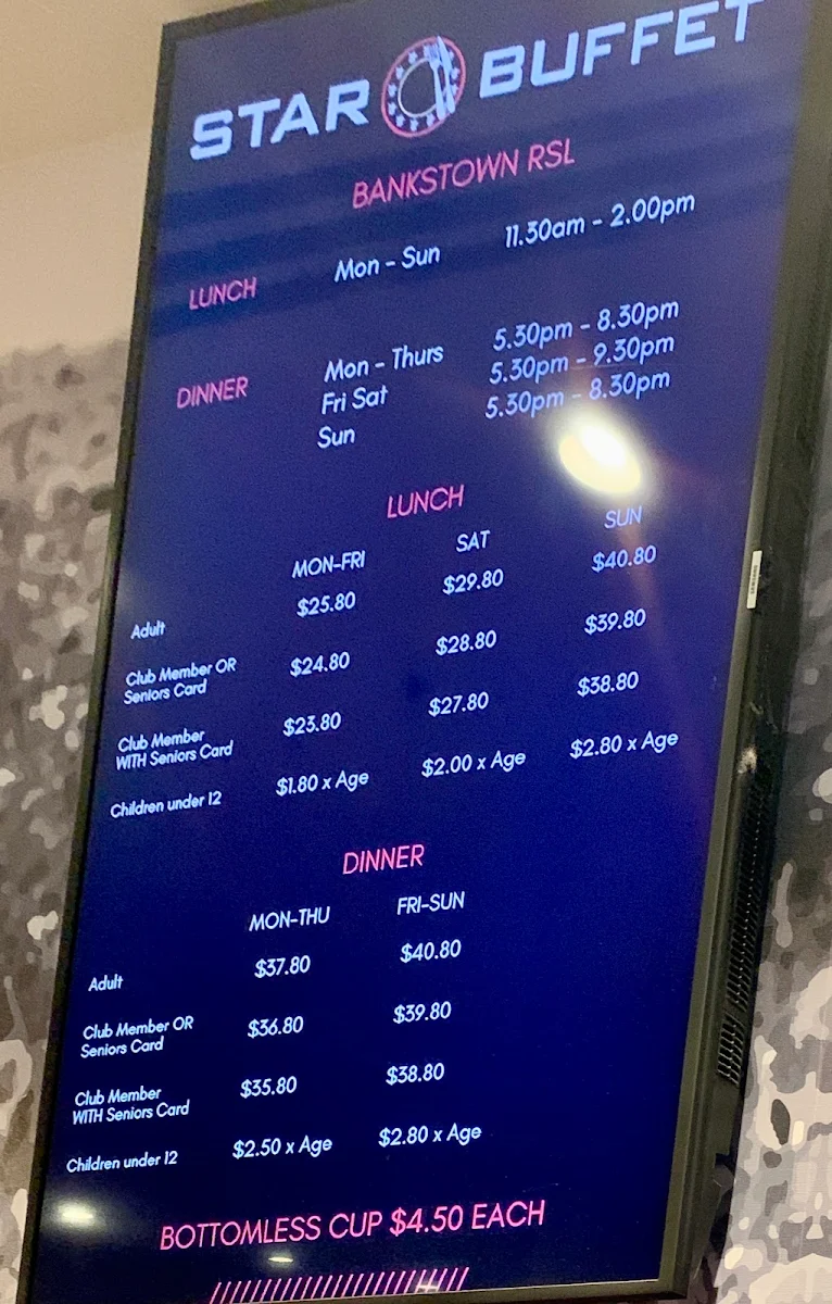 Menu, Bankstown Star Buffet
