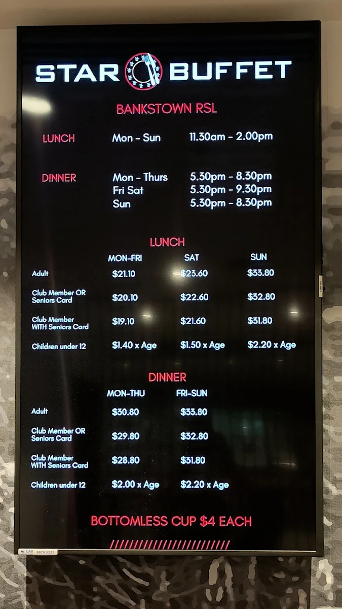 Menu, Bankstown Star Buffet
