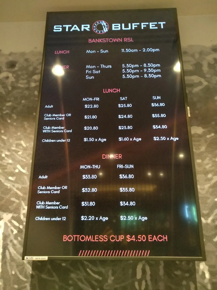Menu, Bankstown Star Buffet