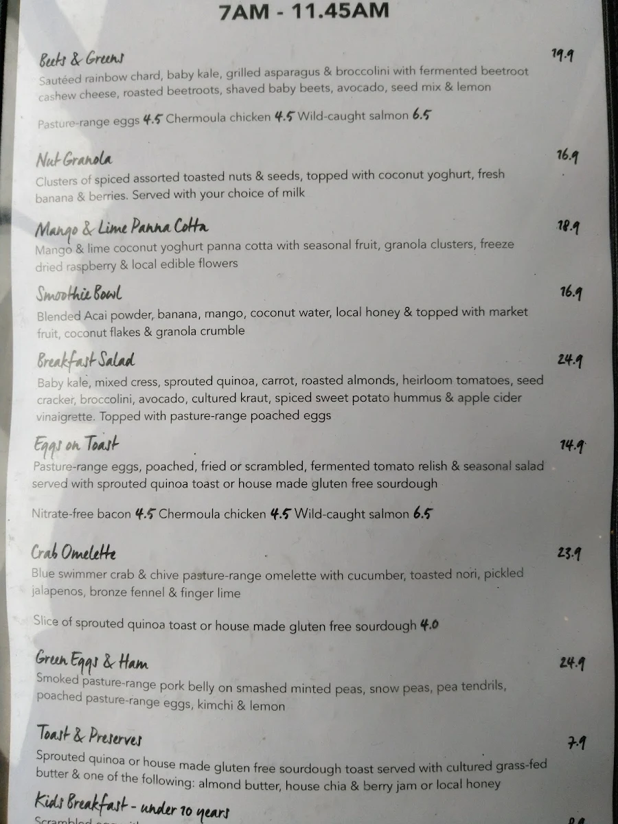 Menu, Bare Wholefoods Mona Vale