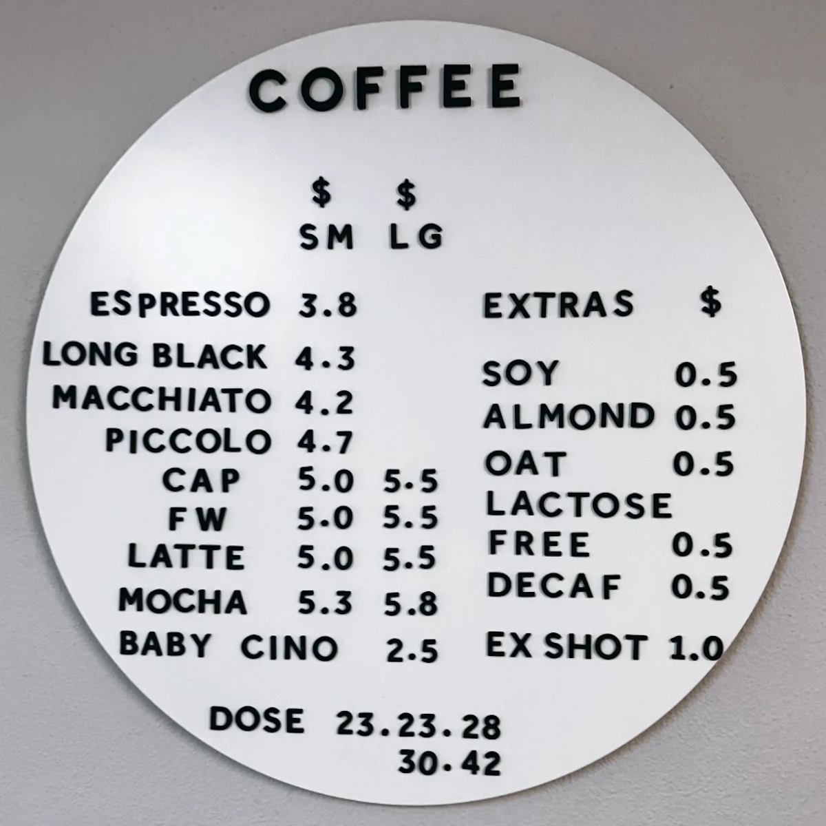 Menu, EC one