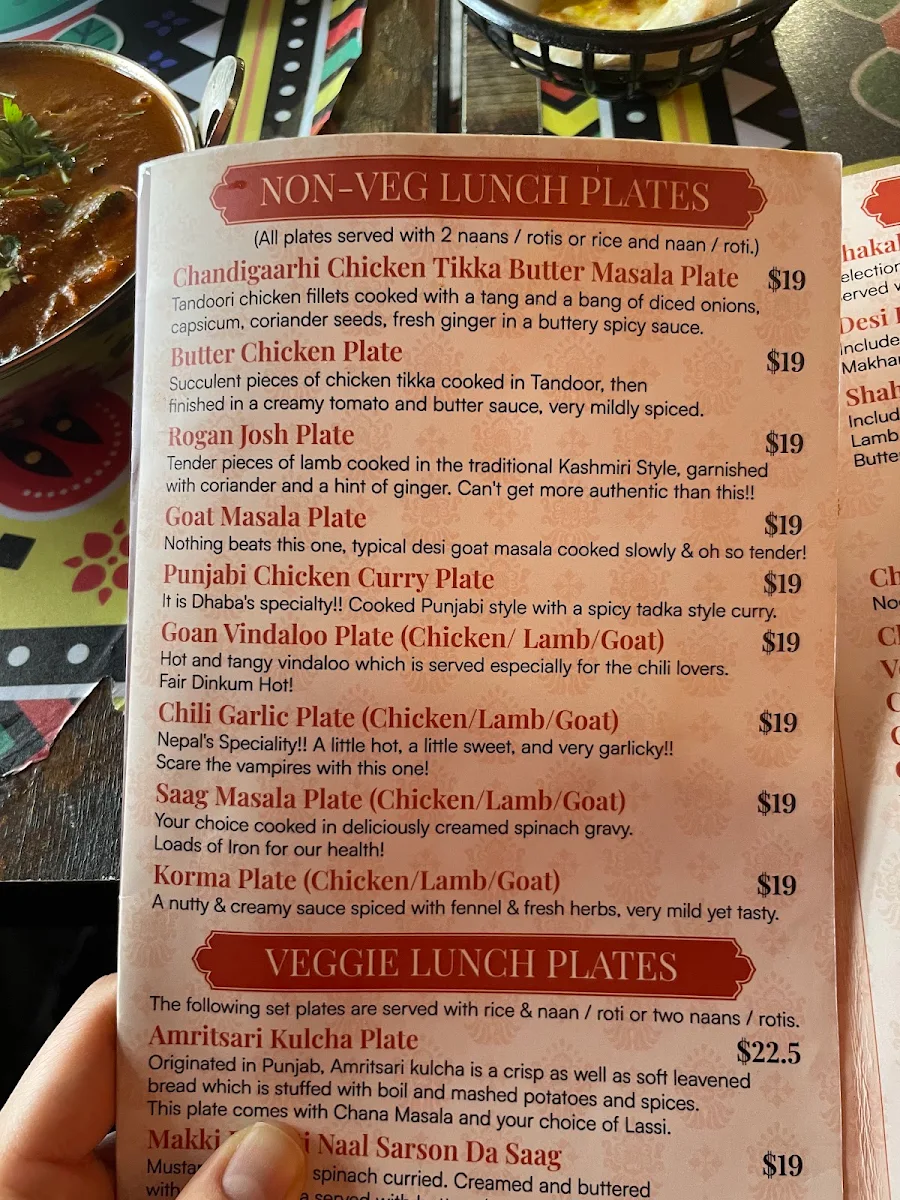 Menu, Desi Dhaba