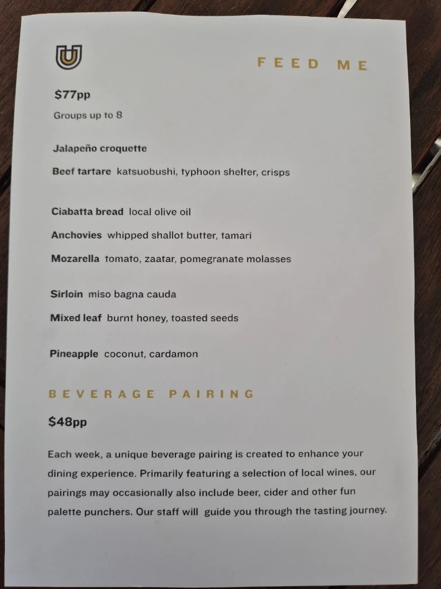 Menu, The Union Bank Orange