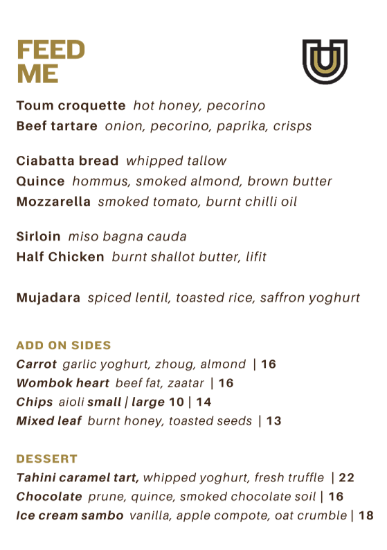 Menu, The Union Bank Orange