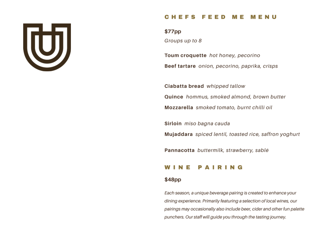 Menu, The Union Bank Orange