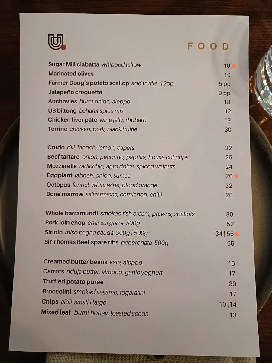 Menu, The Union Bank Orange