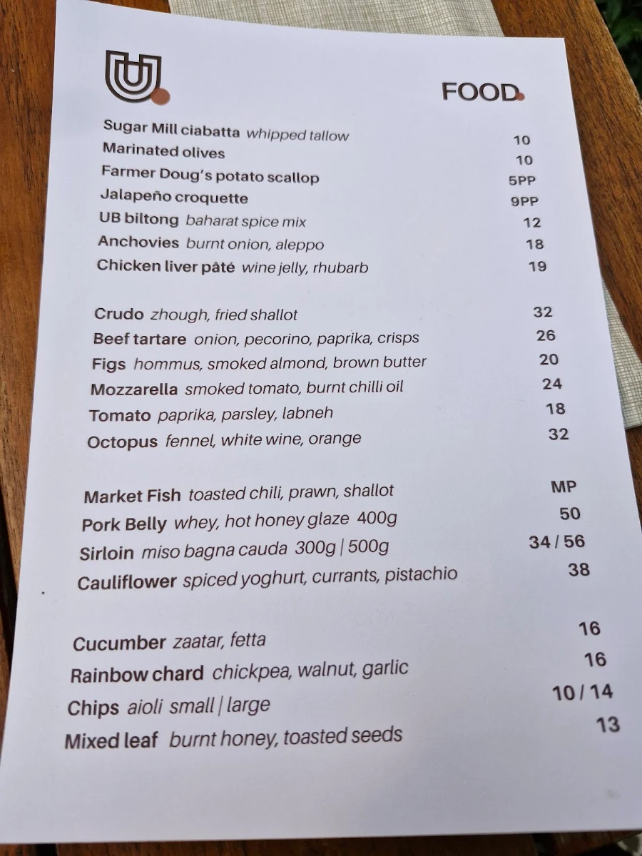Menu, The Union Bank Orange