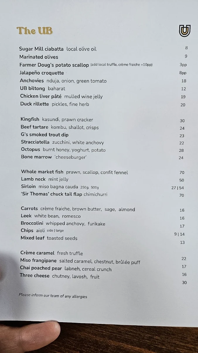 Menu, The Union Bank Orange
