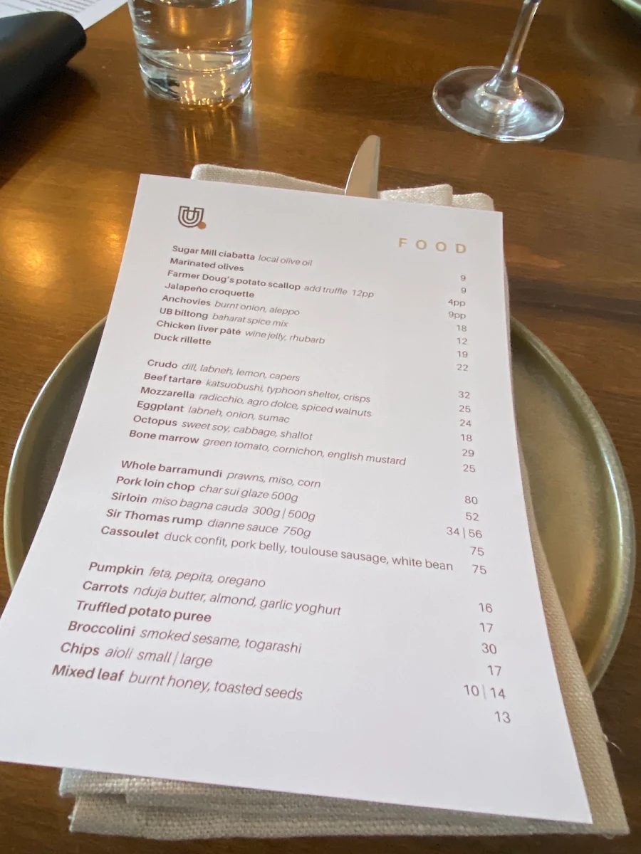 Menu, The Union Bank Orange