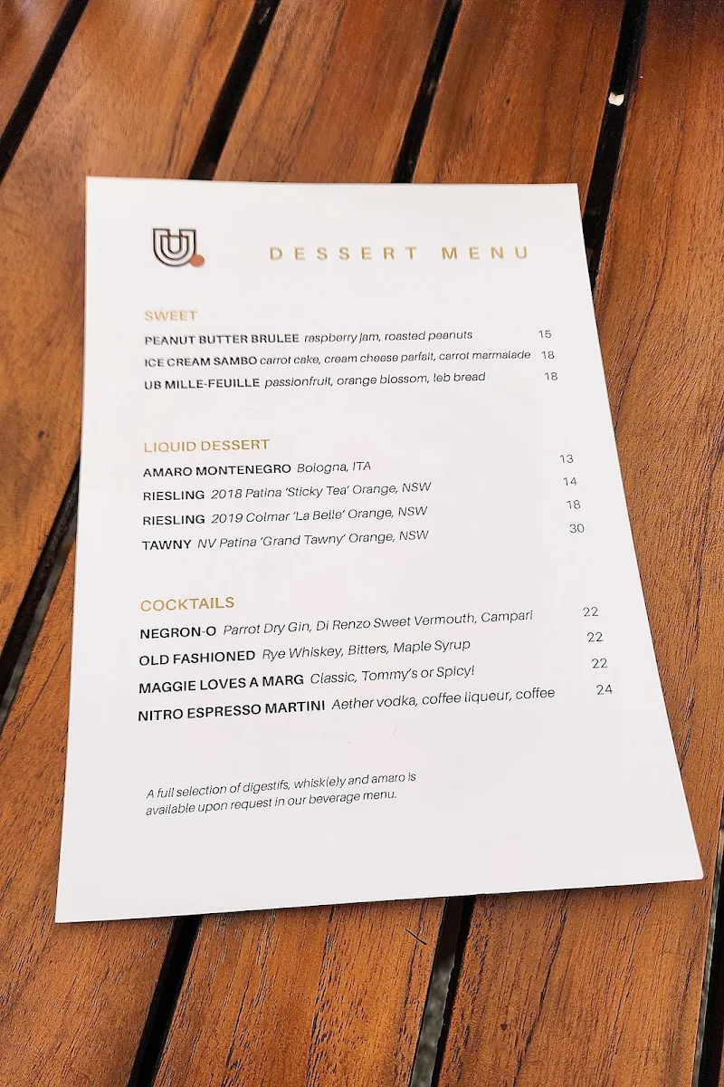Menu, The Union Bank Orange