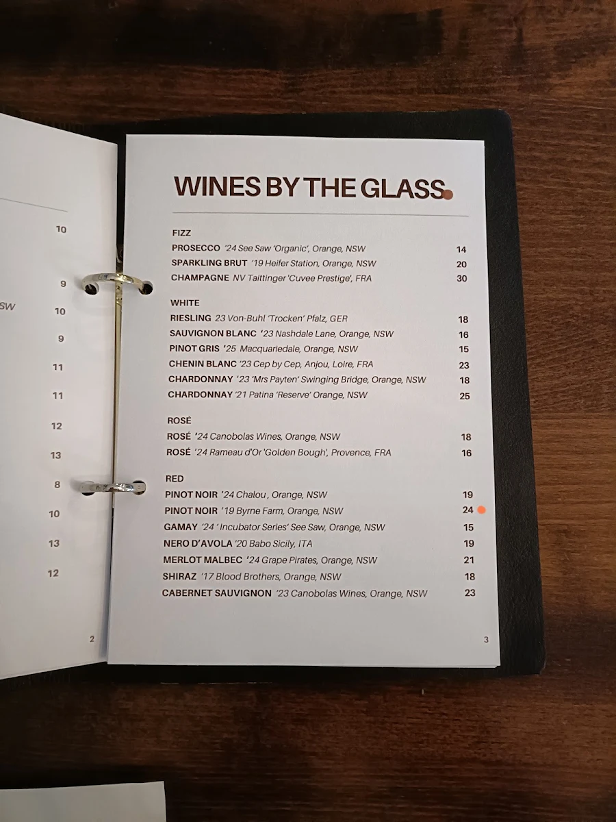 Menu, The Union Bank Orange