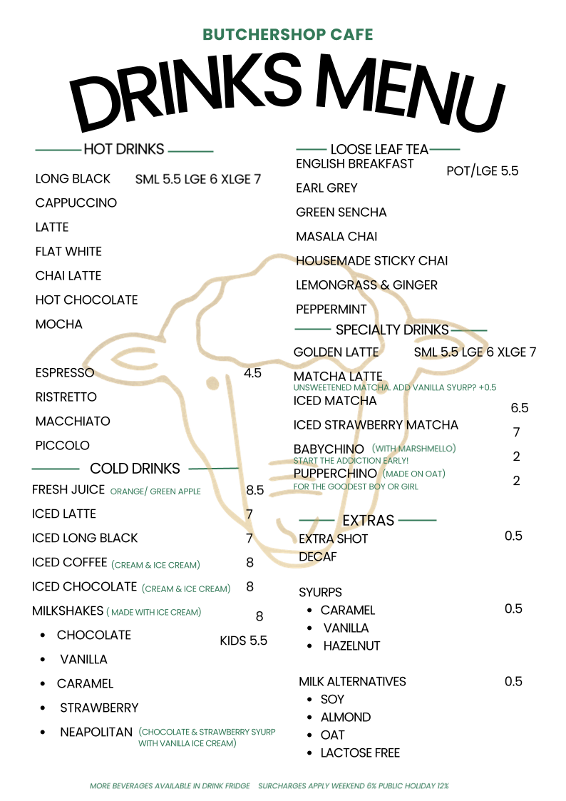 Menu, Butcher Shop Cafe Mudgee