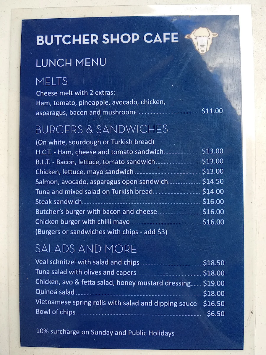 Menu, Butcher Shop Cafe Mudgee