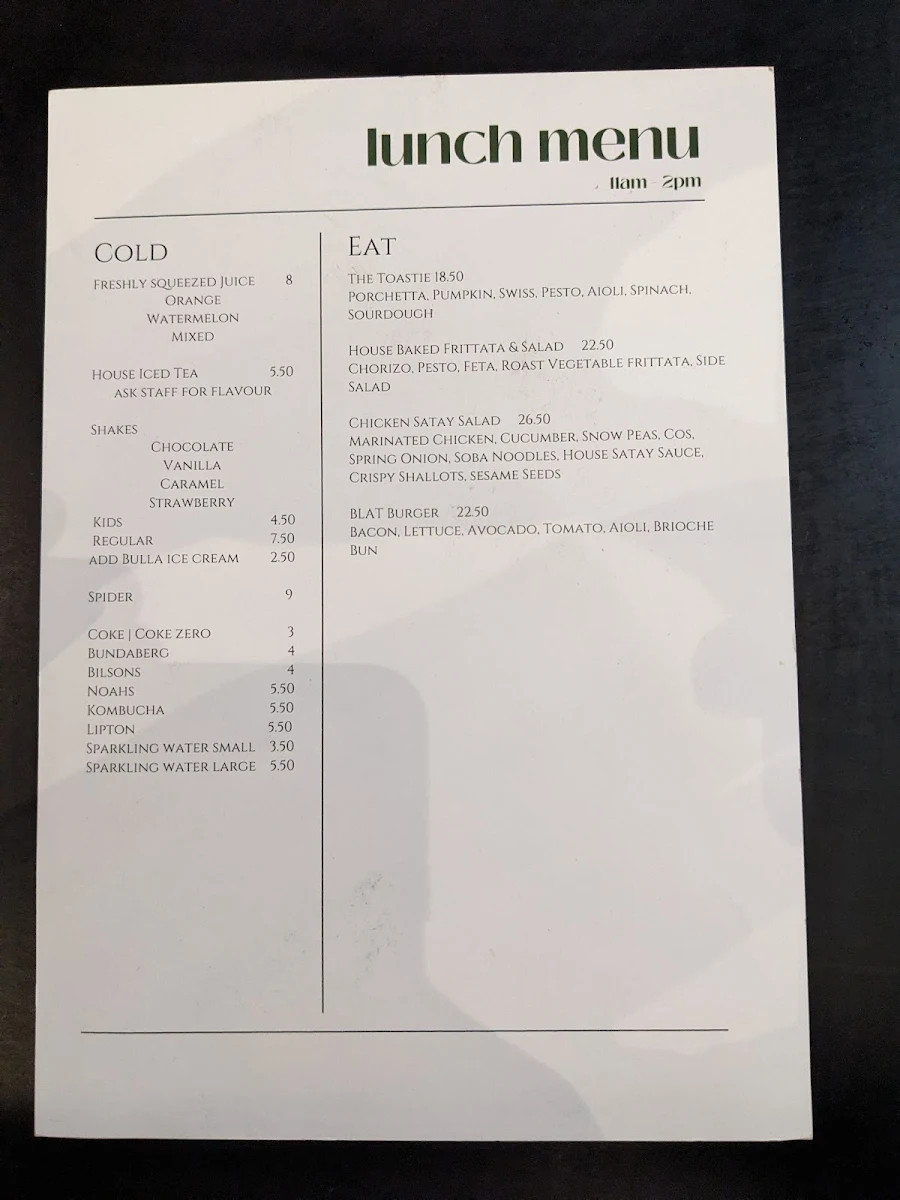 Menu, Butcher Shop Cafe Mudgee