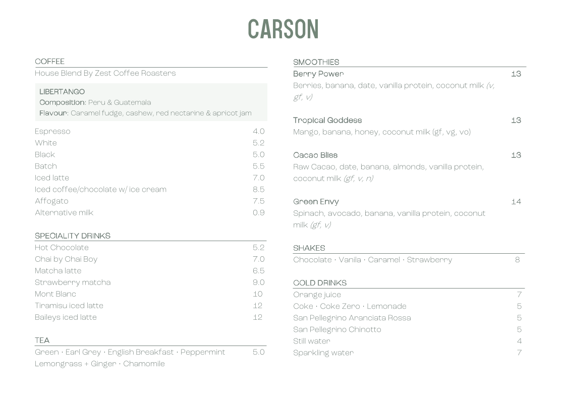Menu, Carson