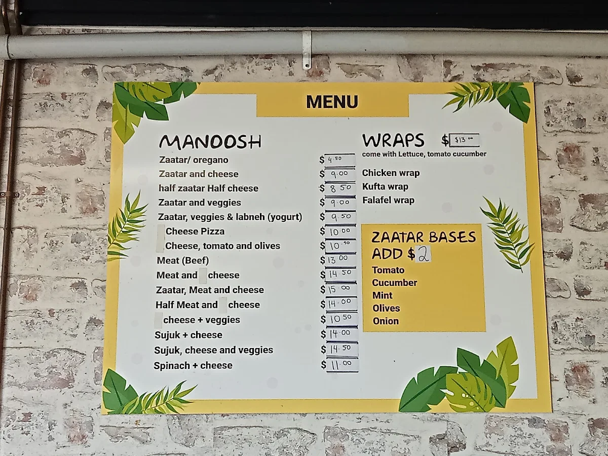Menu, Zaatar And Juice