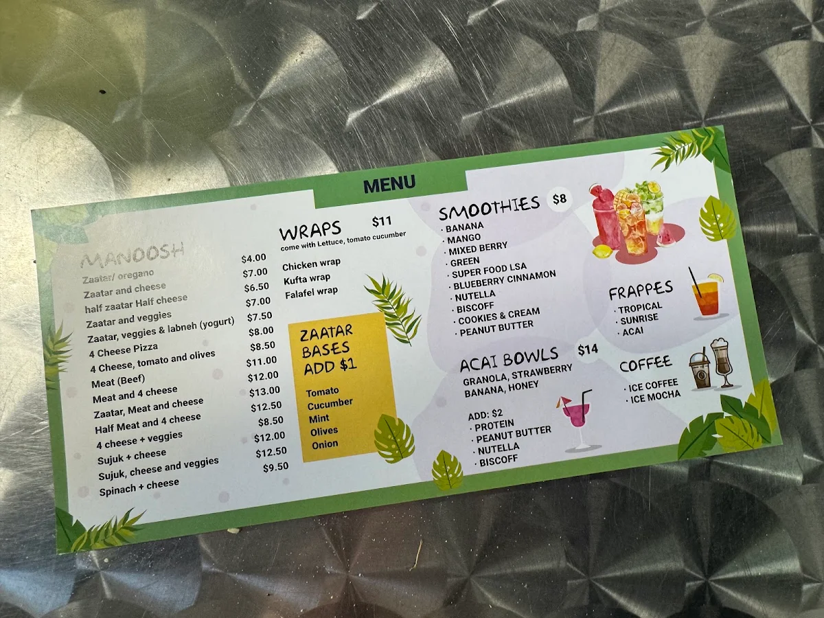 Menu, Zaatar And Juice